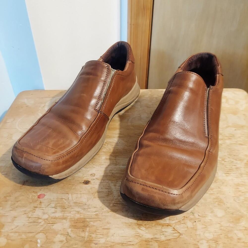 Bacco Bucci Men's US 10.5 Italian Brown Leather Casual Slip On Loafer Shoes